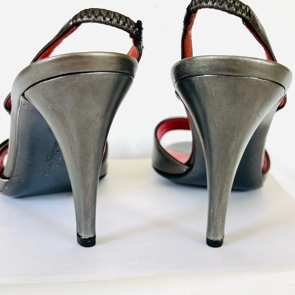 Ferragamo platinum metallic slingback sandals 8.5
